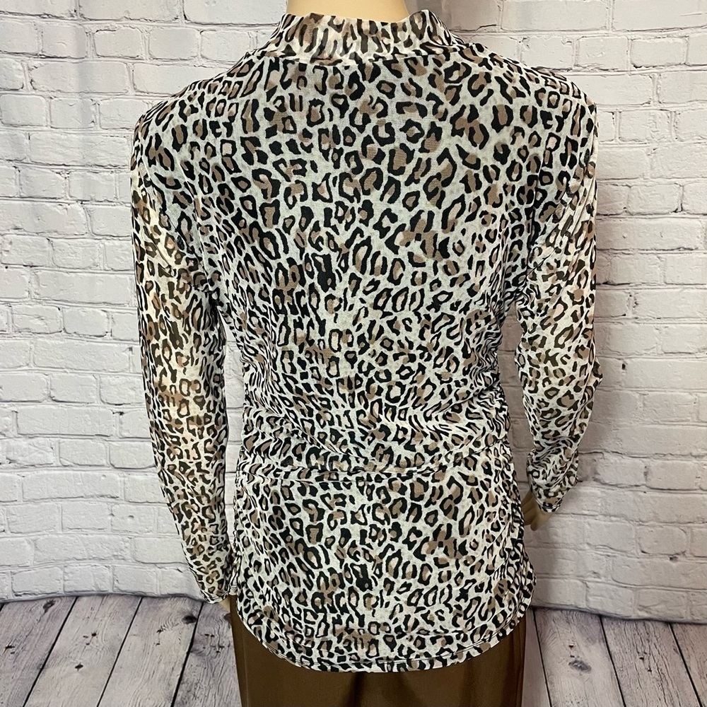 NWT New $69 Adrianna Papell Animal Print Turtleneck Mesh Long Sleeve Top Size L - Picture 4 of 11